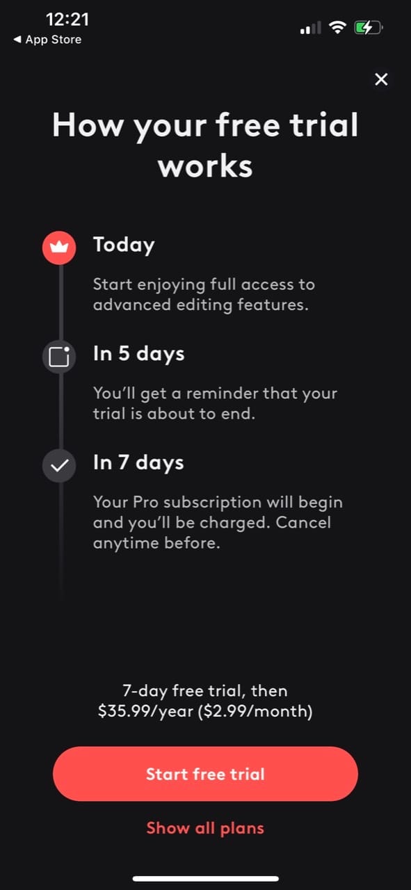 timeline style paywall.