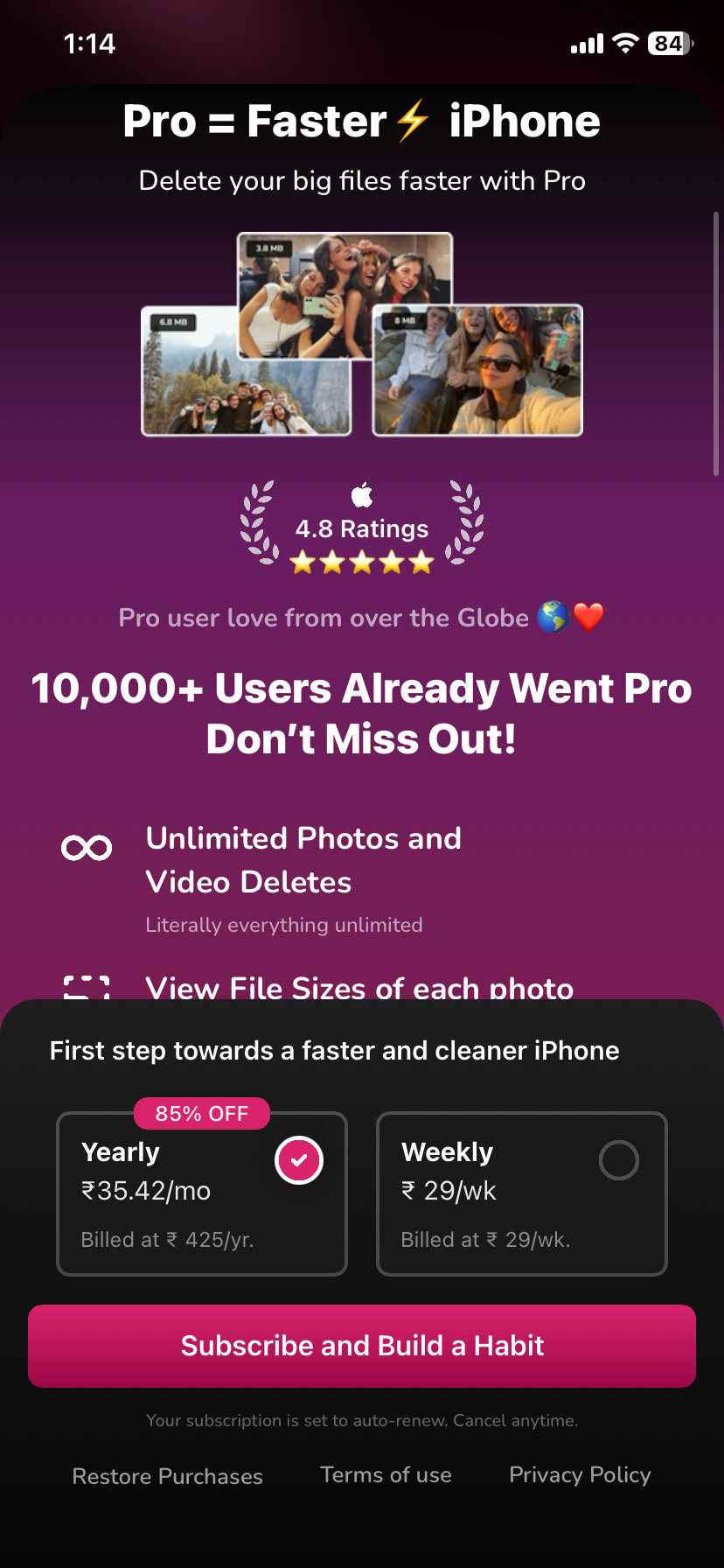 Paywall with Unclear price or billing info.